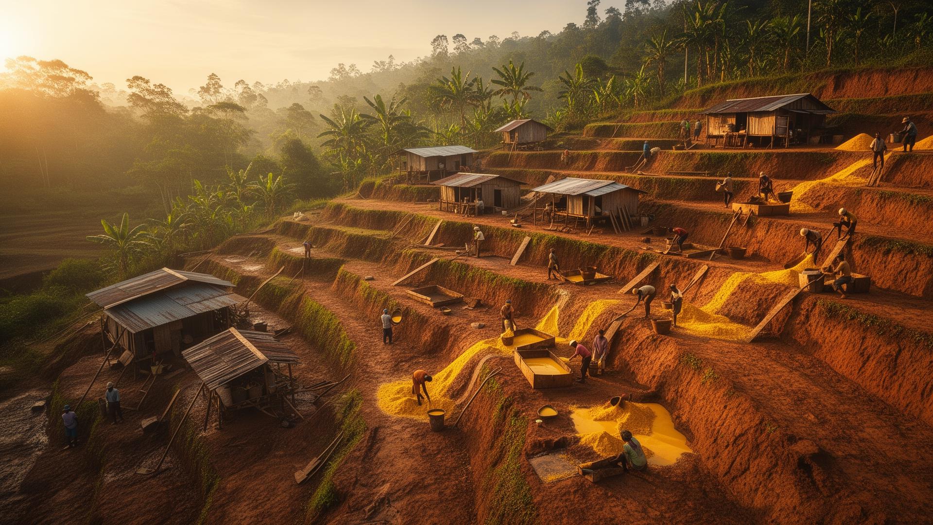 Fairtrade gold mining community at golden hour