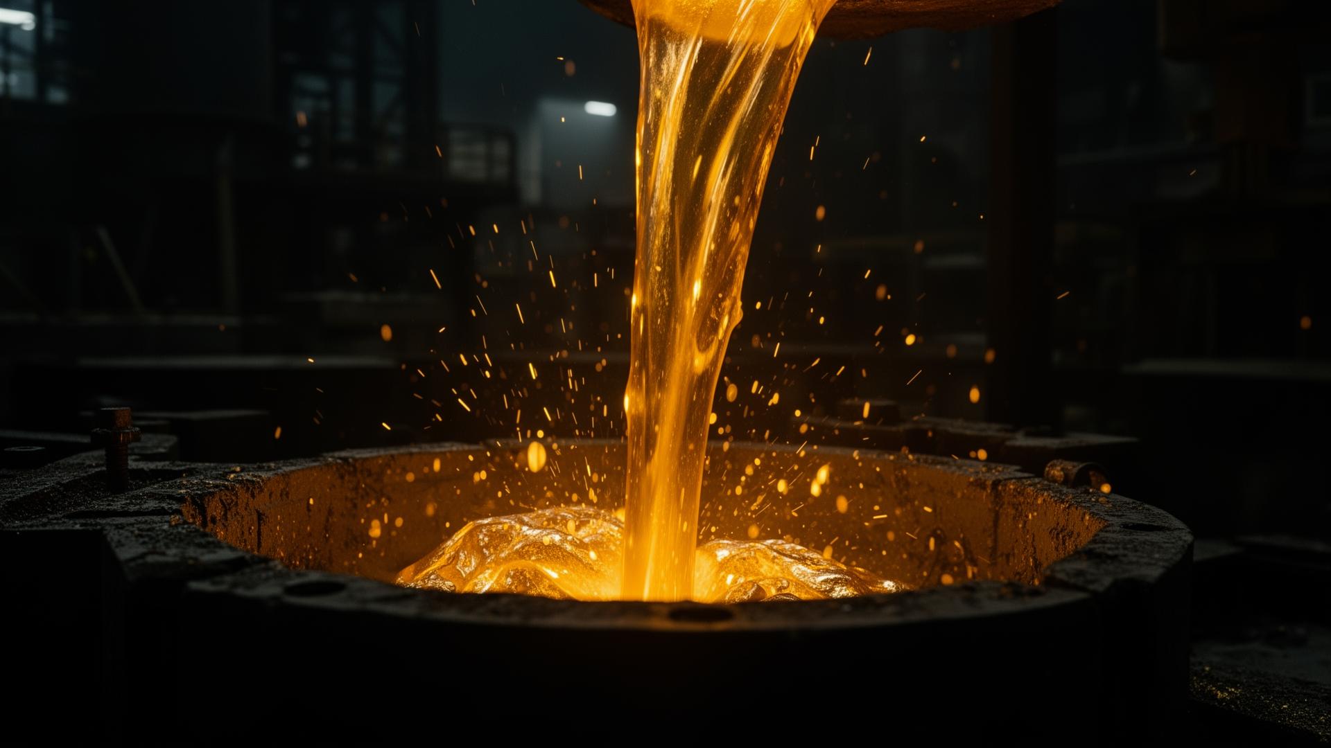 Molten gold pouring